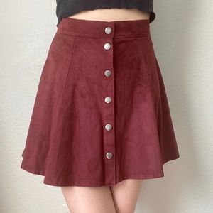 Burgundy high waisted suede button down skirt